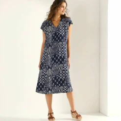 Robe manches courtes, crêpe imprimé
