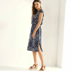 Robe manches courtes, crêpe imprimé