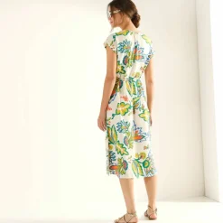 Robe manches courtes, crêpe imprimé