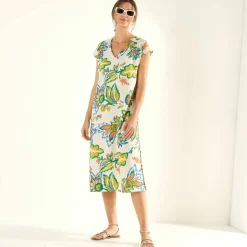 Robe manches courtes, crêpe imprimé