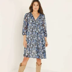 Robe à plis voile imprimé