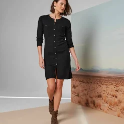 Robe pull boutonnée, manches longues