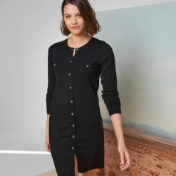 Robe pull boutonnée, manches longues