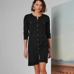 Robe pull boutonnée, manches longues