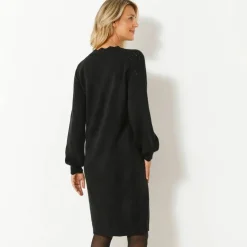 Robe pull finition écailles, maille fantaisie