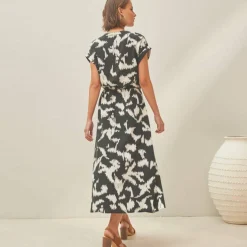 Robe saharienne imprimée, manches courtes