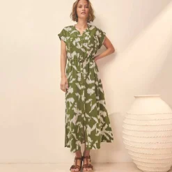Robe saharienne imprimée, manches courtes