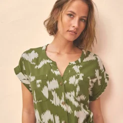 Robe saharienne imprimée, manches courtes