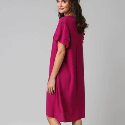 Robe unie manches courtes papillon, crépon