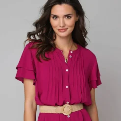 Robe unie manches courtes papillon, crépon