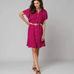 Robe unie manches courtes papillon, crépon