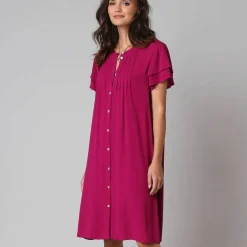Robe unie manches courtes papillon, crépon