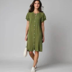 Robe unie manches courtes papillon, crépon