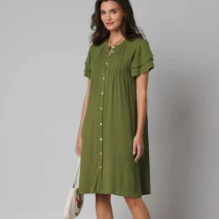 Robe unie manches courtes papillon, crépon