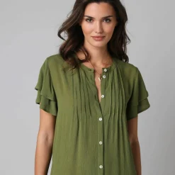Robe unie manches courtes papillon, crépon