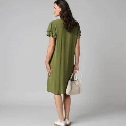 Robe unie manches courtes papillon, crépon