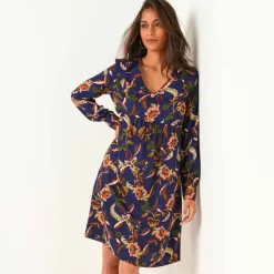 Robe évasée, crêpe imprimé