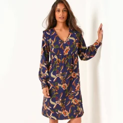 Robe évasée, crêpe imprimé
