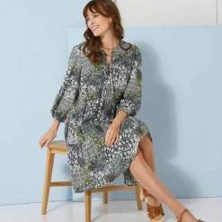 Robe évasée à volant, imprimé