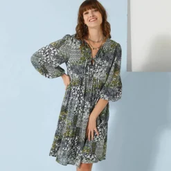 Robe évasée à volant, imprimé
