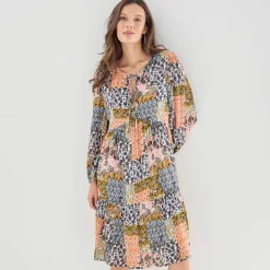 Robe évasée à volant, imprimé