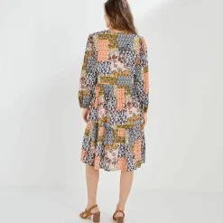 Robe évasée à volant, imprimé