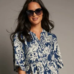Robe évasée à volants, imprimé ethnique bicolore