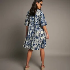 Robe évasée à volants, imprimé ethnique bicolore
