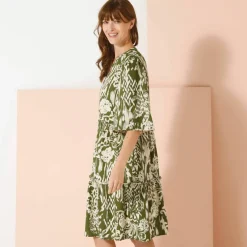 Robe évasée à volants, imprimé ethnique bicolore