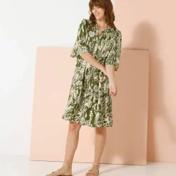 Robe évasée à volants, imprimé ethnique bicolore