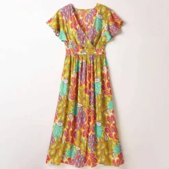 Robe volantée cache-coeur imprimée, crépon