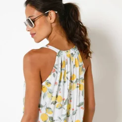Robe à volants imprimé citrons emmanchures américaines, crépon