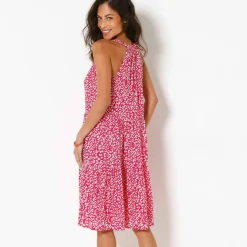 Robe à volants imprimé léopard emmanchures américaines, crépon