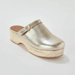 Sabots à talon cuir et bois