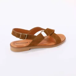 Sandales brides croisées en croûte de cuir