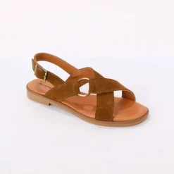 Sandales brides croisées en croûte de cuir