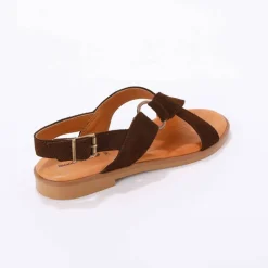 Sandales brides croisées en croûte de cuir