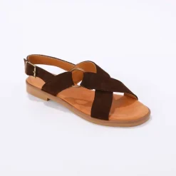 Sandales brides croisées en croûte de cuir