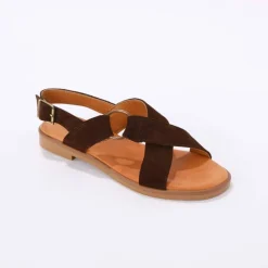 Sandales brides croisées en croûte de cuir