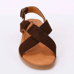 Sandales brides croisées en croûte de cuir