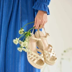 Sandales compensées corde, à brides