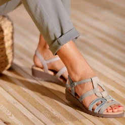 Sandales compensées cuir bi-matière