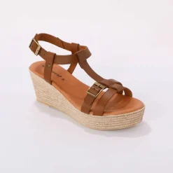 Sandales compensées en cuir