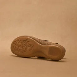 Sandales cuir imprimé - largeur confort