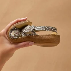 Sandales cuir imprimé - largeur confort