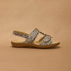 Sandales cuir imprimé - largeur confort