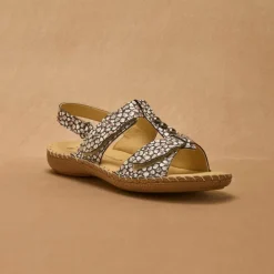 Sandales cuir imprimé - largeur confort