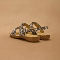Sandales cuir imprimé - largeur confort