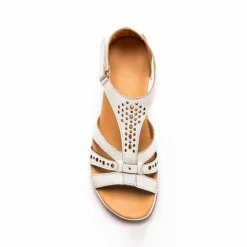 Sandales cuir multibrides ajourées, largeur confort