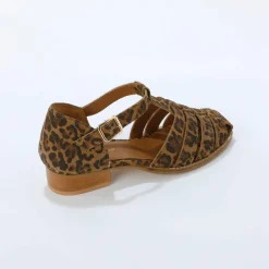 Sandales en cuir à talon motif léopard